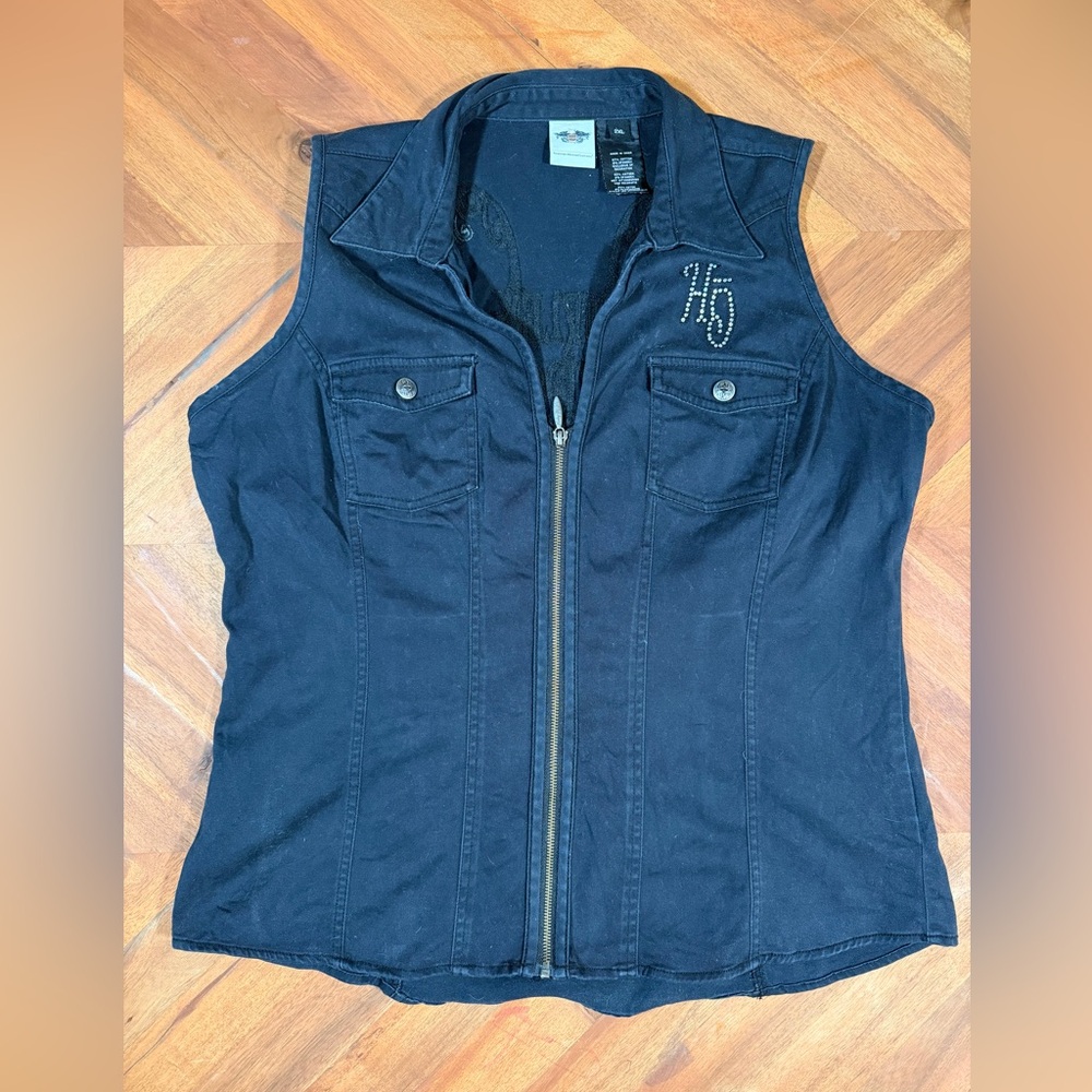 Harley Davidson Plus Size 2XL Biker Vest Black Moto Studded